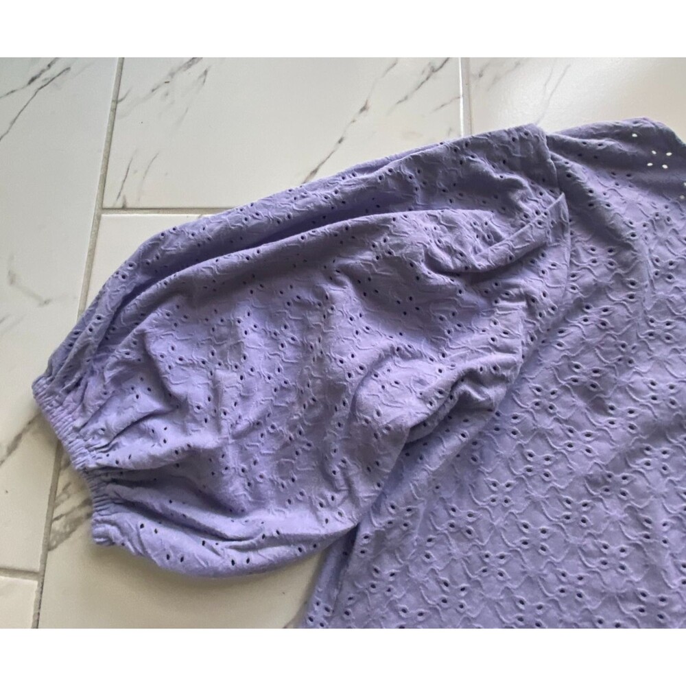 Ava And Viv Womens 2X Purple Eyelet Crochet Blouse Puff Sleeve Plus Top - Picture 9 of 10
